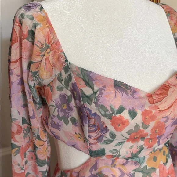 NWT Showpo Ebonee Sz 6 cut out Pastel Floral Mini Dress peach purple - Picture 6 of 10